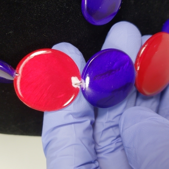 Gold tone Red & Blue Discs Beaded Statement Necklace, Matching Earrings - Women - Picture 4 of 6